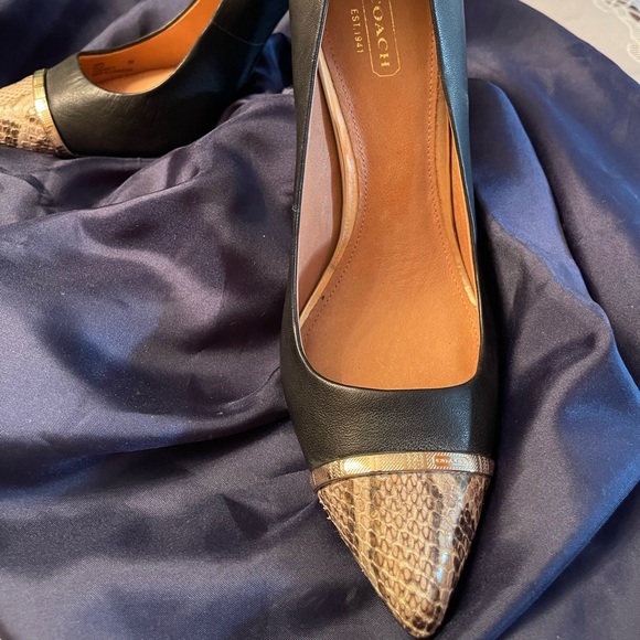 Black Coach Heels with snake print detail on the toe - Picture 1 of 4
